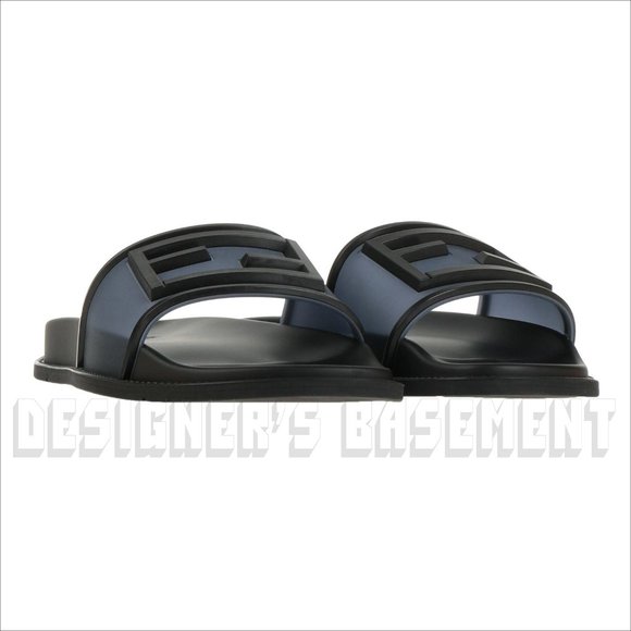 FENDI men 12 Black with transparent Navy FF BAGUETTE LOGO flip flop slides shoes - Picture 8 of 8